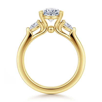 Alesandra - 14K Yellow Gold Half Bezel Oval Three Stone Diamond Engagement Ring