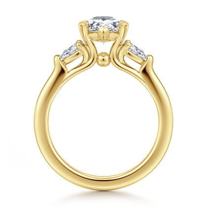 Alesandra - 14K Yellow Gold Half Bezel Pear Shape Three Stone Diamond Engagement Ring