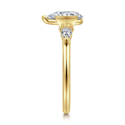 Alesandra - 14K Yellow Gold Half Bezel Pear Shape Three Stone Diamond Engagement Ring
