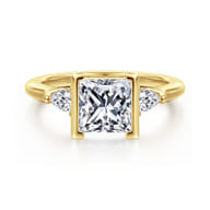 Alesandra - 14K Yellow Gold Half Bezel Princess Cut Three Stone Diamond Engagement Ring