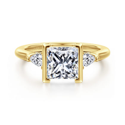 Alesandra - 14K Yellow Gold Half Bezel Princess Cut Three Stone Diamond Engagement Ring