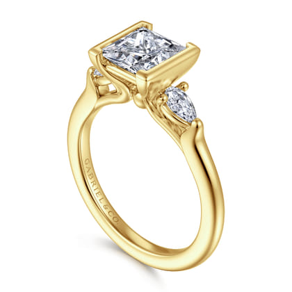 Alesandra - 14K Yellow Gold Half Bezel Princess Cut Three Stone Diamond Engagement Ring