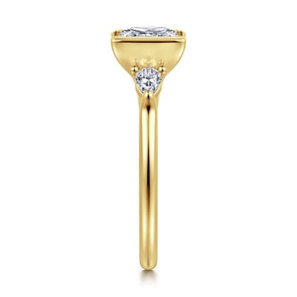 Alesandra - 14K Yellow Gold Half Bezel Princess Cut Three Stone Diamond Engagement Ring