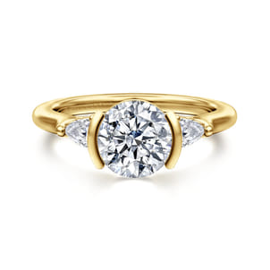 Alesandra - 14K Yellow Gold Half Bezel Round Three Stone Diamond Engagement Ring
