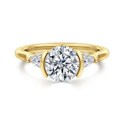 Alesandra - 14K Yellow Gold Half Bezel Round Three Stone Diamond Engagement Ring