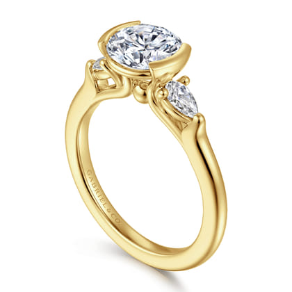 Alesandra - 14K Yellow Gold Half Bezel Round Three Stone Diamond Engagement Ring