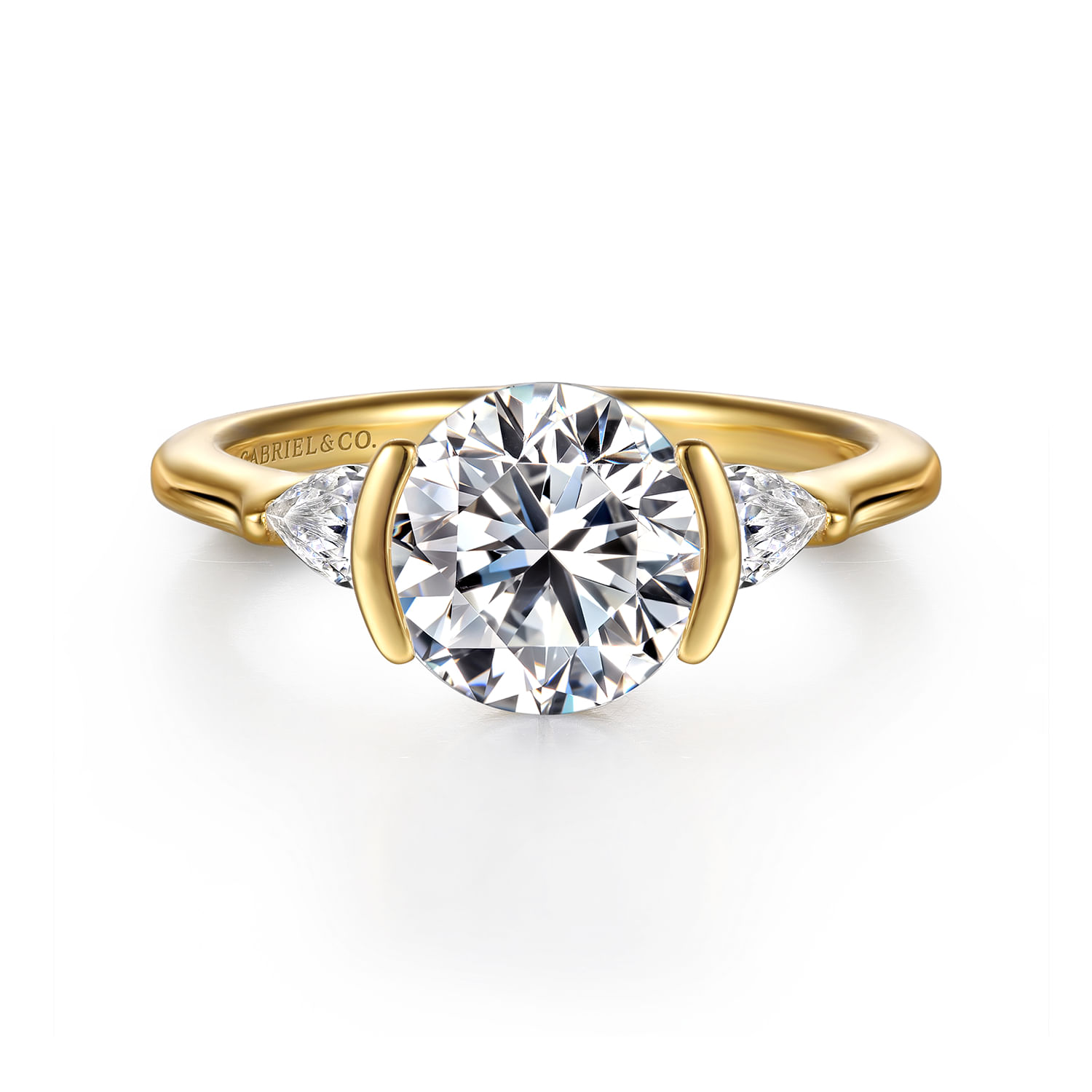 Alesandra - 14K Yellow Gold Half Bezel Round Three Stone Diamond Engagement Ring