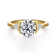 Alesandra - 14K Yellow Gold Half Bezel Round Three Stone Diamond Engagement Ring