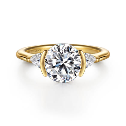 Alesandra - 14K Yellow Gold Half Bezel Round Three Stone Diamond Engagement Ring