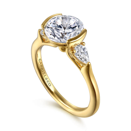Alesandra - 14K Yellow Gold Half Bezel Round Three Stone Diamond Engagement Ring