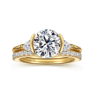Alesandra - 14K Yellow Gold Half Bezel Round Three Stone Diamond Engagement Ring