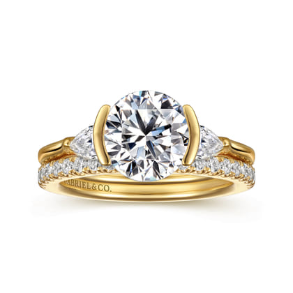 Alesandra - 14K Yellow Gold Half Bezel Round Three Stone Diamond Engagement Ring