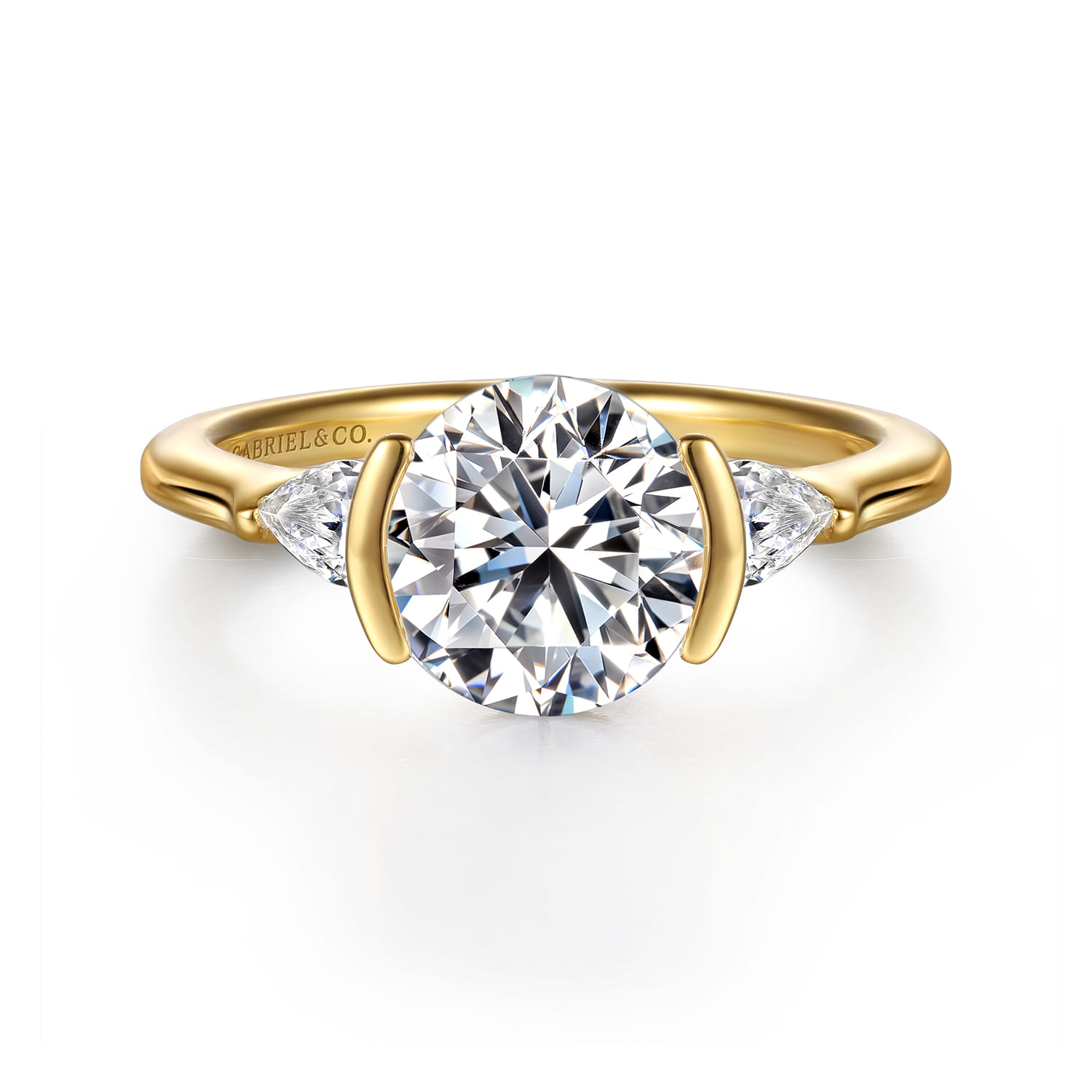 Alesandra - 14K Yellow Gold Half Bezel Three Stone Round Diamond Engagement Ring