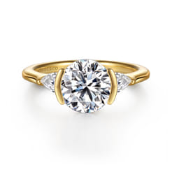 Alesandra - 14K Yellow Gold Half Bezel Three Stone Round Diamond Engagement Ring