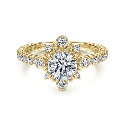 Alessia - 14K Yellow Gold Starburst Halo Round Diamond Engagement Ring