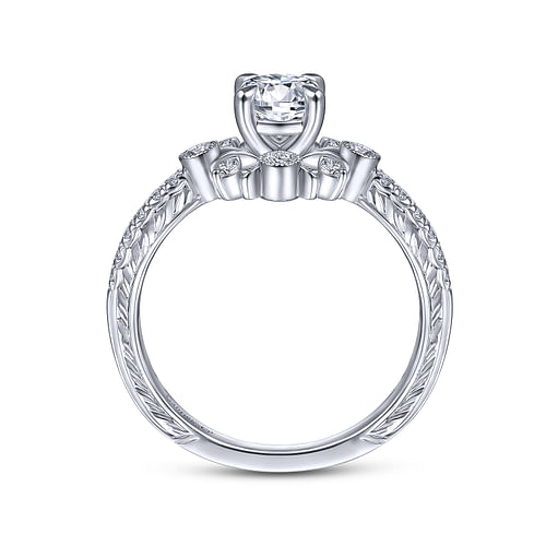 Alessia - Unique Platinum Vintage Inspired Halo Engagement Ring - 0.25 ct - Shot 2