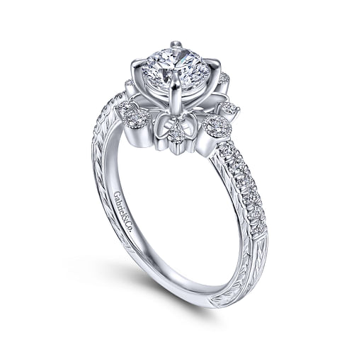 Alessia - Unique Platinum Vintage Inspired Halo Engagement Ring - 0.25 ct - Shot 3