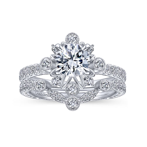 Alessia - Unique Platinum Vintage Inspired Halo Engagement Ring - 0.25 ct - Shot 4