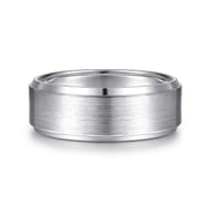 Alexander - 14K White Gold 8mm - Beveled Edge Men's Wedding Band in Satin Finish