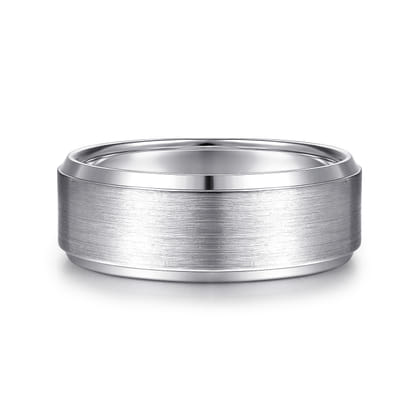 Alexander - 14K White Gold 8mm - Beveled Edge Men's Wedding Band in Satin Finish