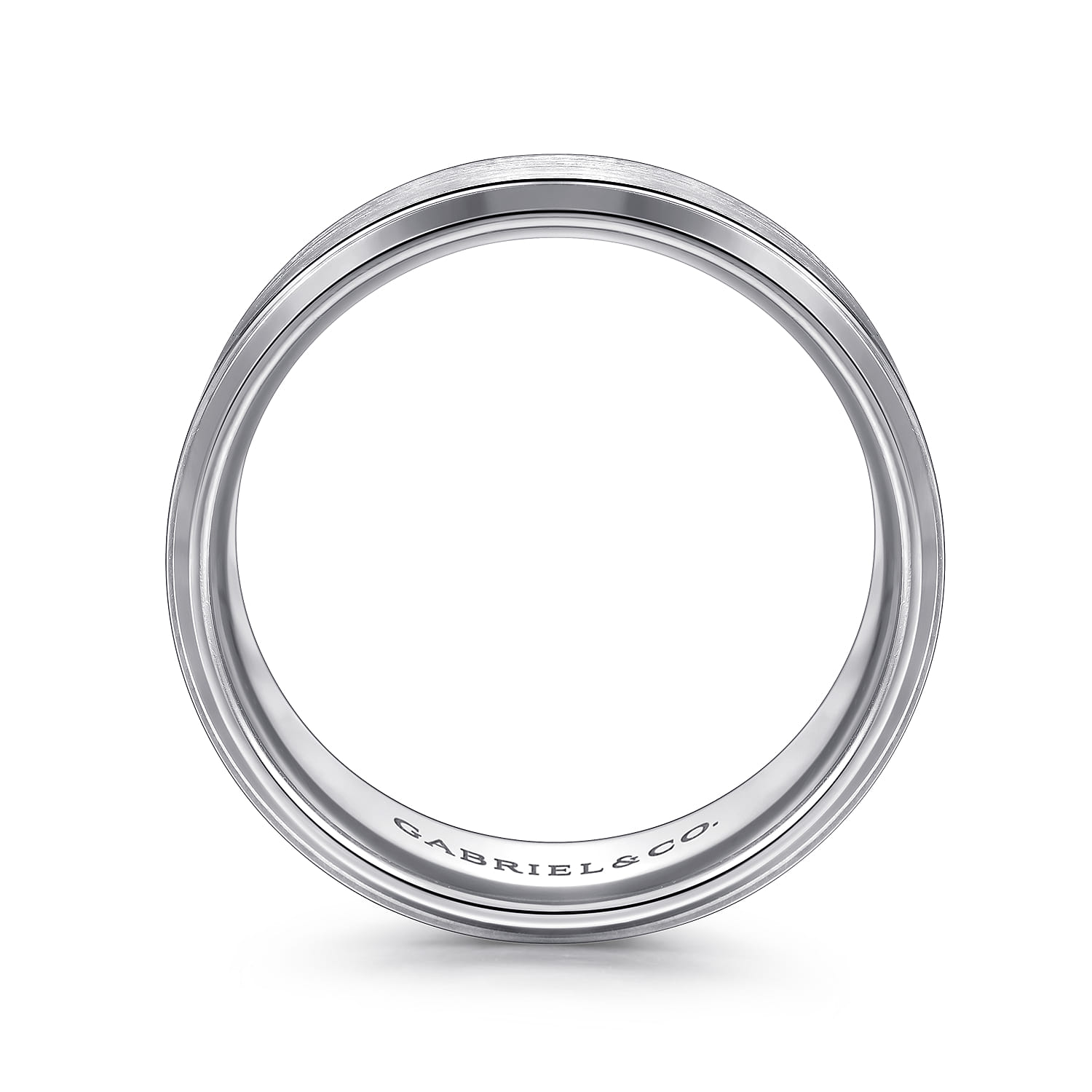 Alexander - 14K White Gold 8mm - Beveled Edge Men's Wedding Band in Satin Finish - Shot 2