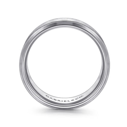 Alexander - 14K White Gold 8mm - Beveled Edge Men's Wedding Band in Satin Finish