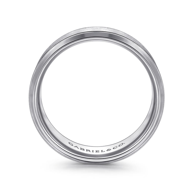 Alexander - 14K White Gold 8mm - Beveled Edge Men's Wedding Band in Satin Finish - Shot 2