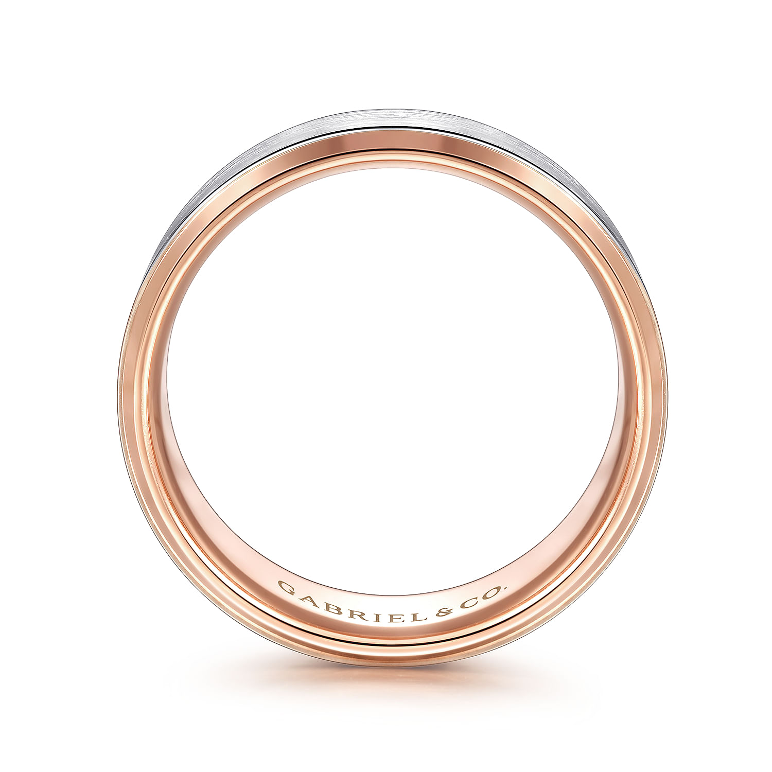 Alexander - 14K White-Rose Gold 8mm - Two Tone Beveled Edge Men's Wedding Band in Satin Finish