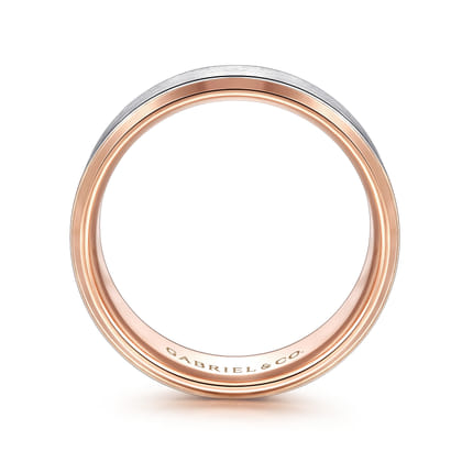 Alexander - 14K White-Rose Gold 8mm - Two Tone Beveled Edge Men's Wedding Band in Satin Finish