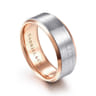 Alexander - 14K White-Rose Gold 8mm - Two Tone Beveled Edge Men's Wedding Band in Satin Finish