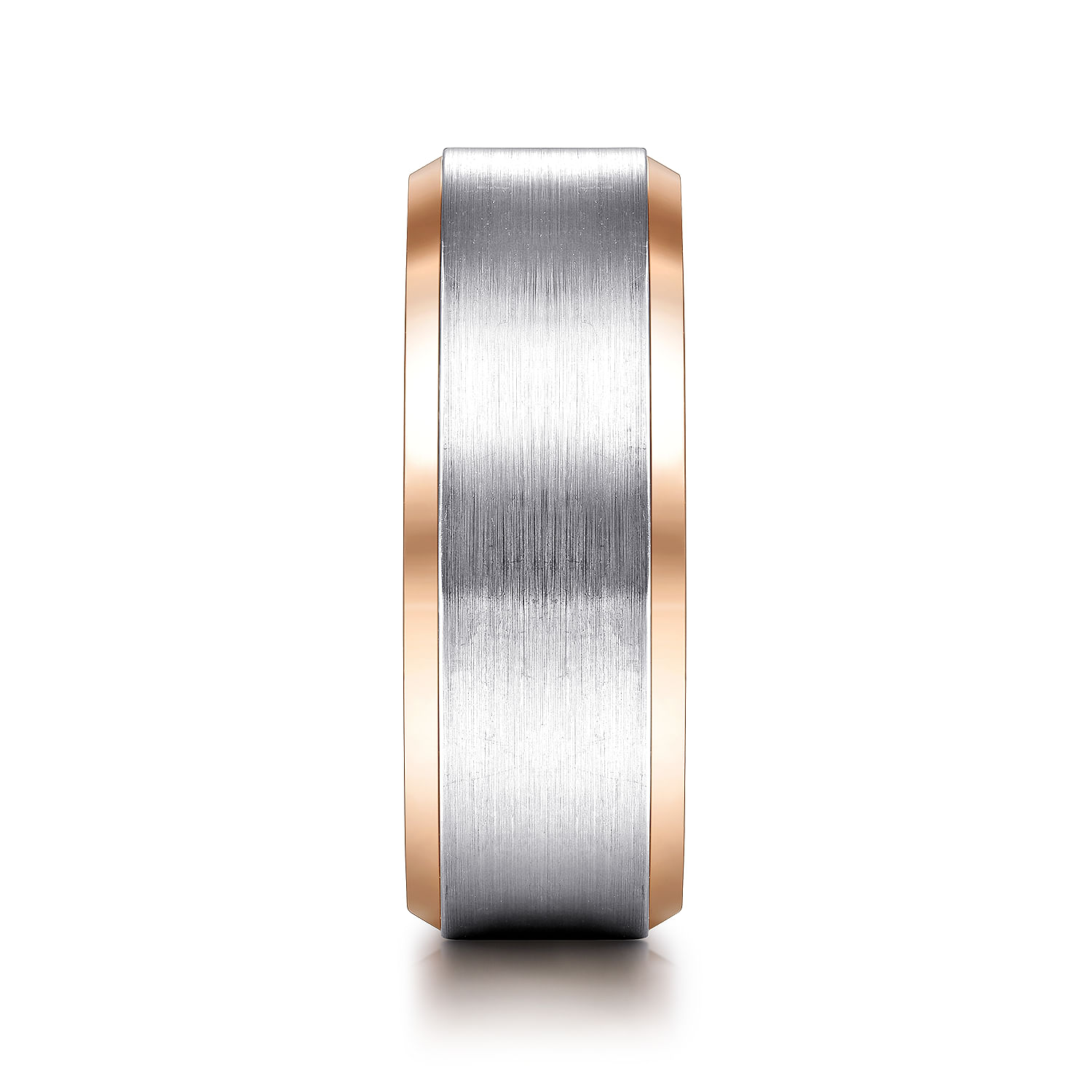 Alexander - 14K White-Rose Gold 8mm - Two Tone Beveled Edge Men's Wedding Band in Satin Finish
