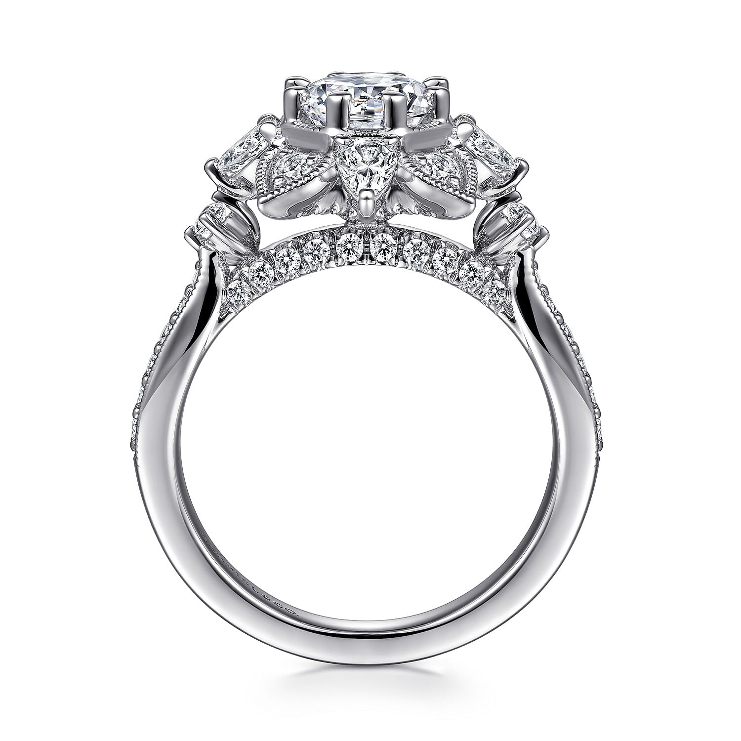 Alexandria - 14K White Gold Floral Halo Round Diamond Engagement Ring