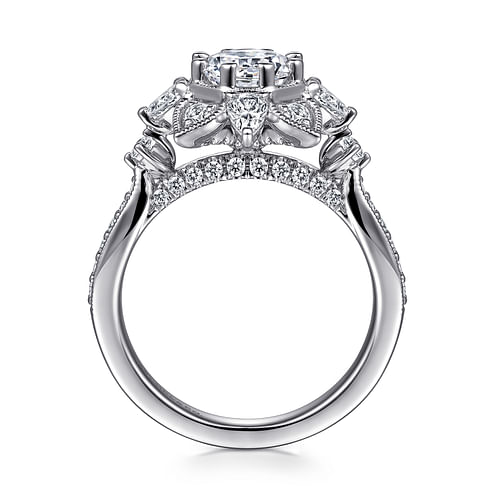 Alexandria - 14K White Gold Floral Halo Round Diamond Engagement Ring - 0.83 ct - Shot 2