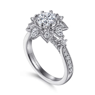 Alexandria - 14K White Gold Floral Halo Round Diamond Engagement Ring