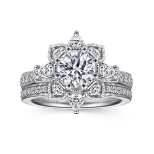 Alexandria - 14K White Gold Floral Halo Round Diamond Engagement Ring