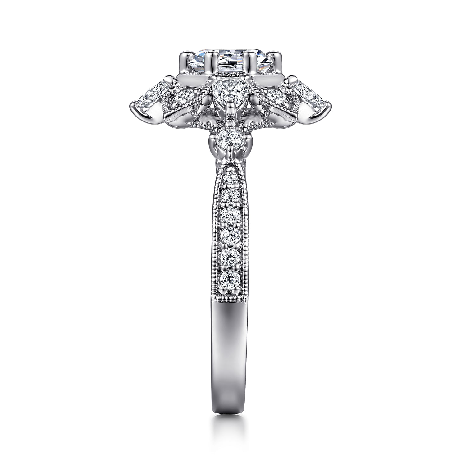 Alexandria - 14K White Gold Floral Halo Round Diamond Engagement Ring
