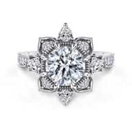 Alexandria - 14K White Gold Floral Halo Round Diamond Engagement Ring