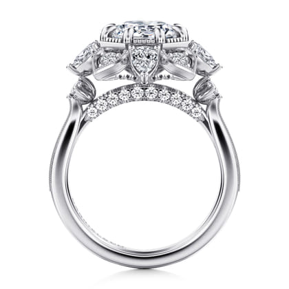 Alexandria - 14K White Gold Floral Halo Round Diamond Engagement Ring