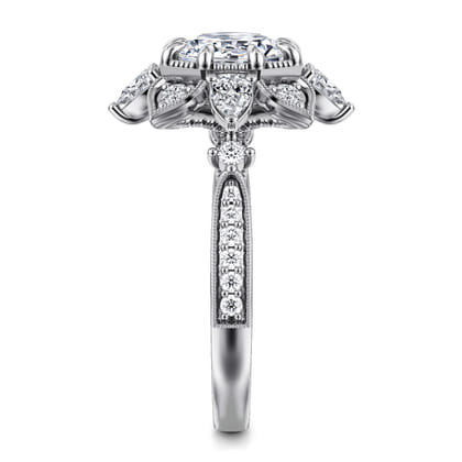 Alexandria - 14K White Gold Floral Halo Round Diamond Engagement Ring
