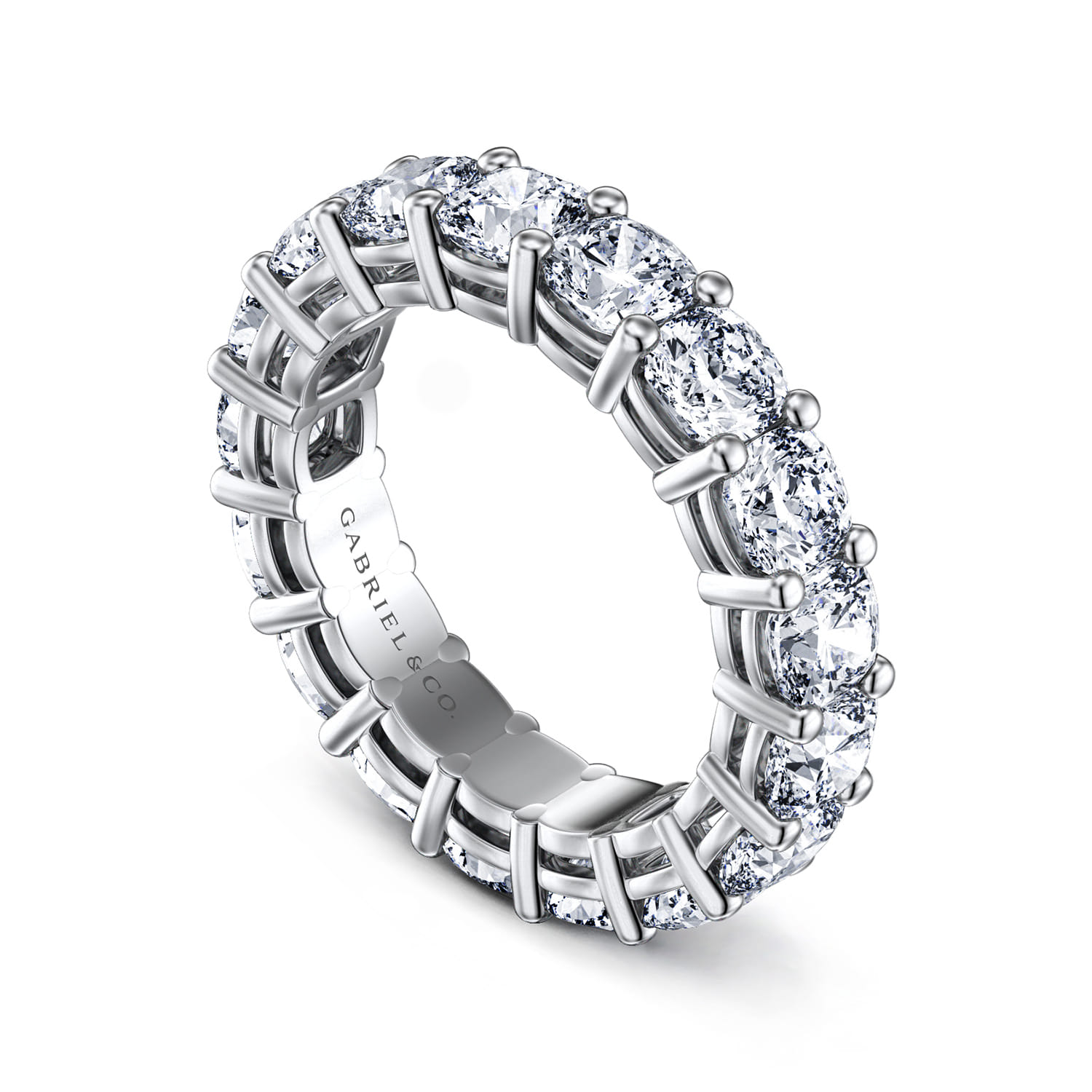 Eternity Band Wedding Ring in 14k White Gold with Cushion Cut Natural Diamond at Gabriel & Co. - Shot 3
