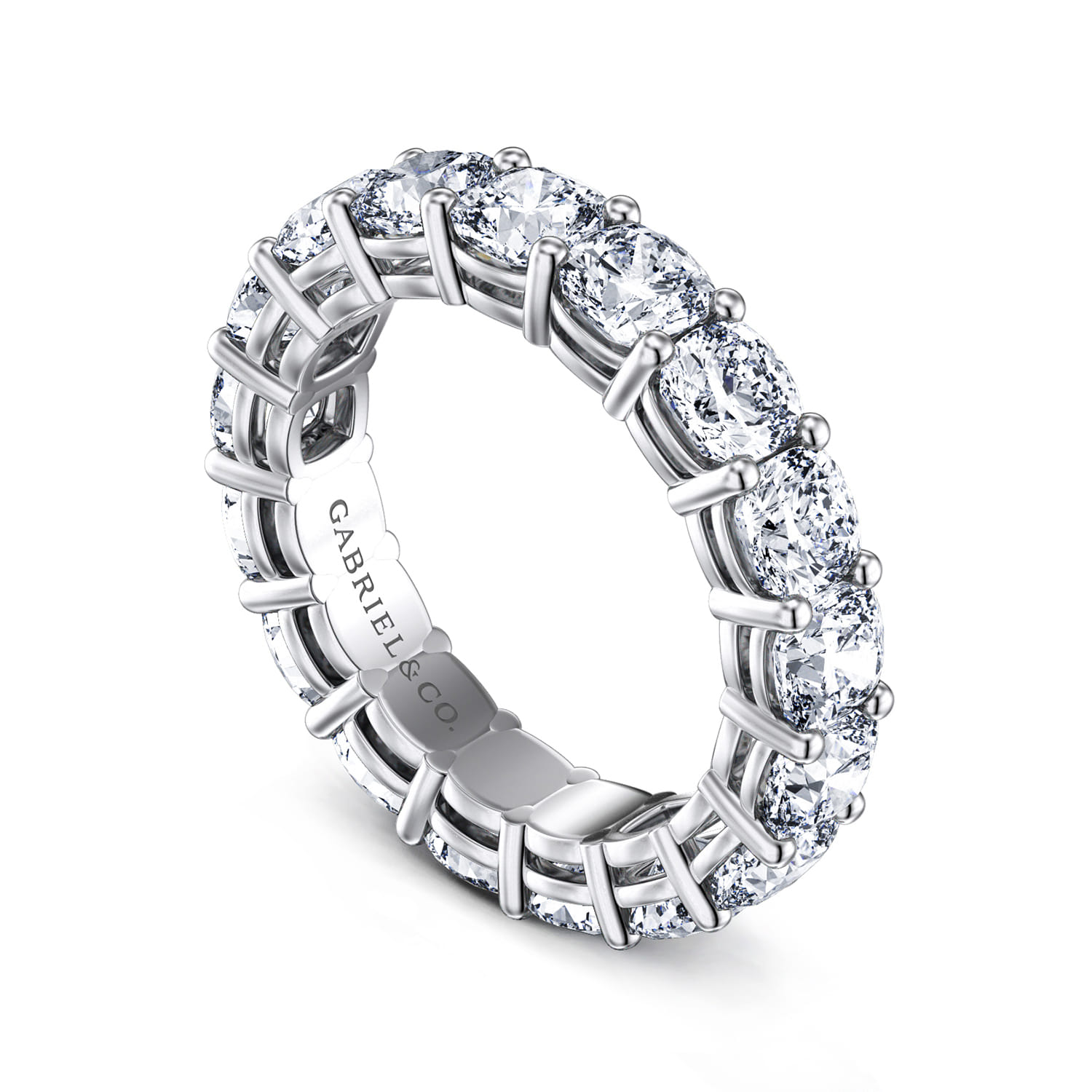 Eternity Band Wedding Ring in 14k White Gold with Cushion Cut Natural Diamond at Gabriel & Co. - Shot 3