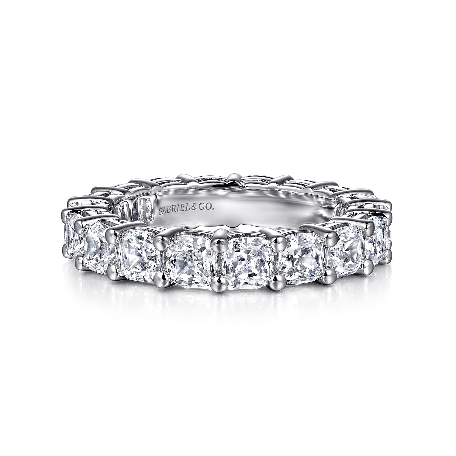 Eternity Band Wedding Ring in 14k White Gold with Cushion Cut Natural Diamond at Gabriel & Co. - Shot 1