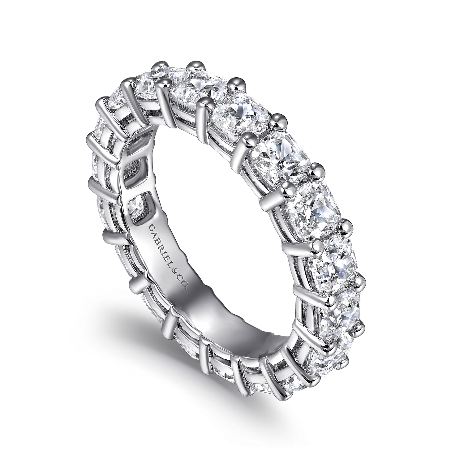 Eternity Band Wedding Ring in 14k White Gold with Cushion Cut Natural Diamond at Gabriel & Co. - Shot 3