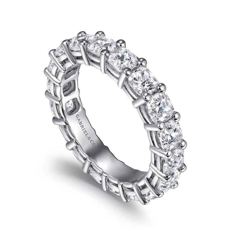 Eternity Band Wedding Ring in 14k White Gold with Cushion Cut Natural Diamond at Gabriel & Co. - Shot 3