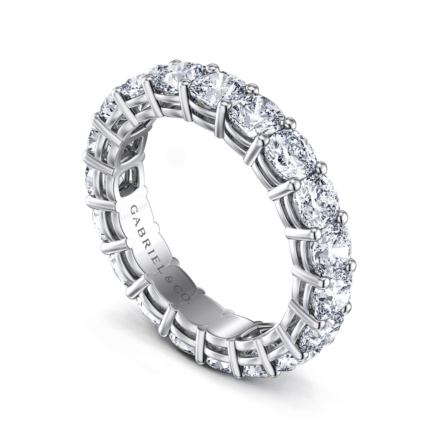 Eternity Band Wedding Ring in 14k White Gold with Cushion Cut Natural Diamond at Gabriel & Co. - Shot 3