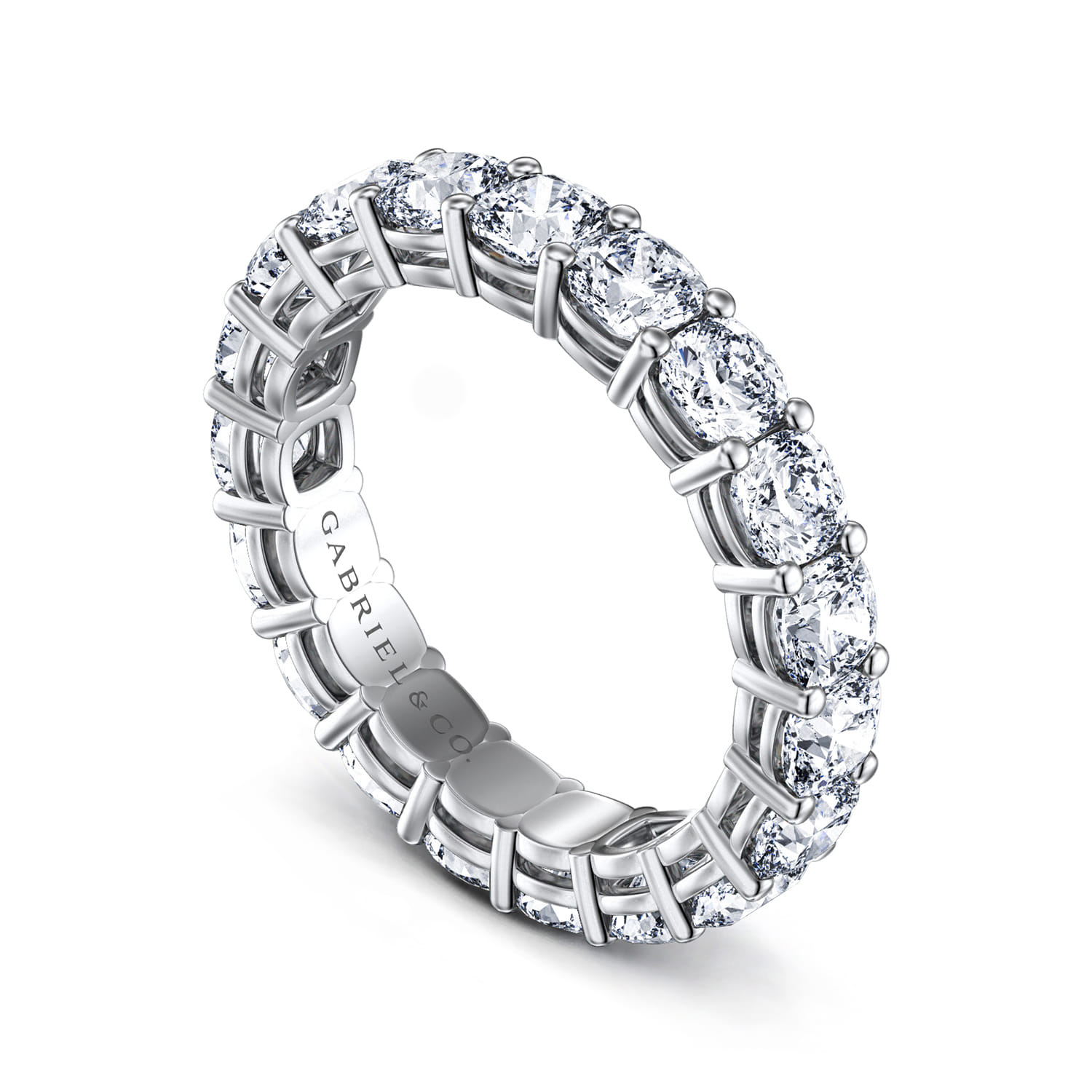Eternity Band Wedding Ring in 14k White Gold with Cushion Cut Natural Diamond at Gabriel & Co. - Shot 3