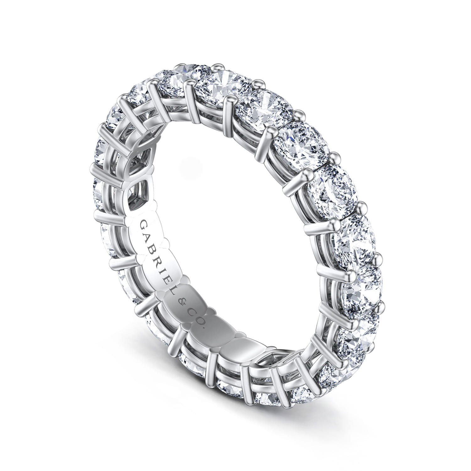 Eternity Band Wedding Ring in 14k White Gold with Cushion Cut Natural Diamond at Gabriel & Co. - Shot 3