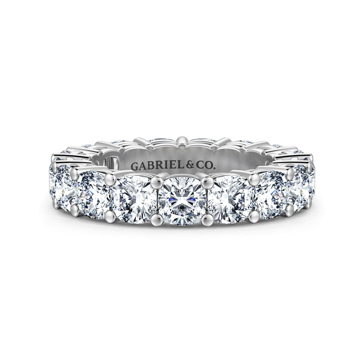 Eternity Band Wedding Ring in 14k White Gold with Cushion Cut Natural Diamond at Gabriel & Co. - Shot 1