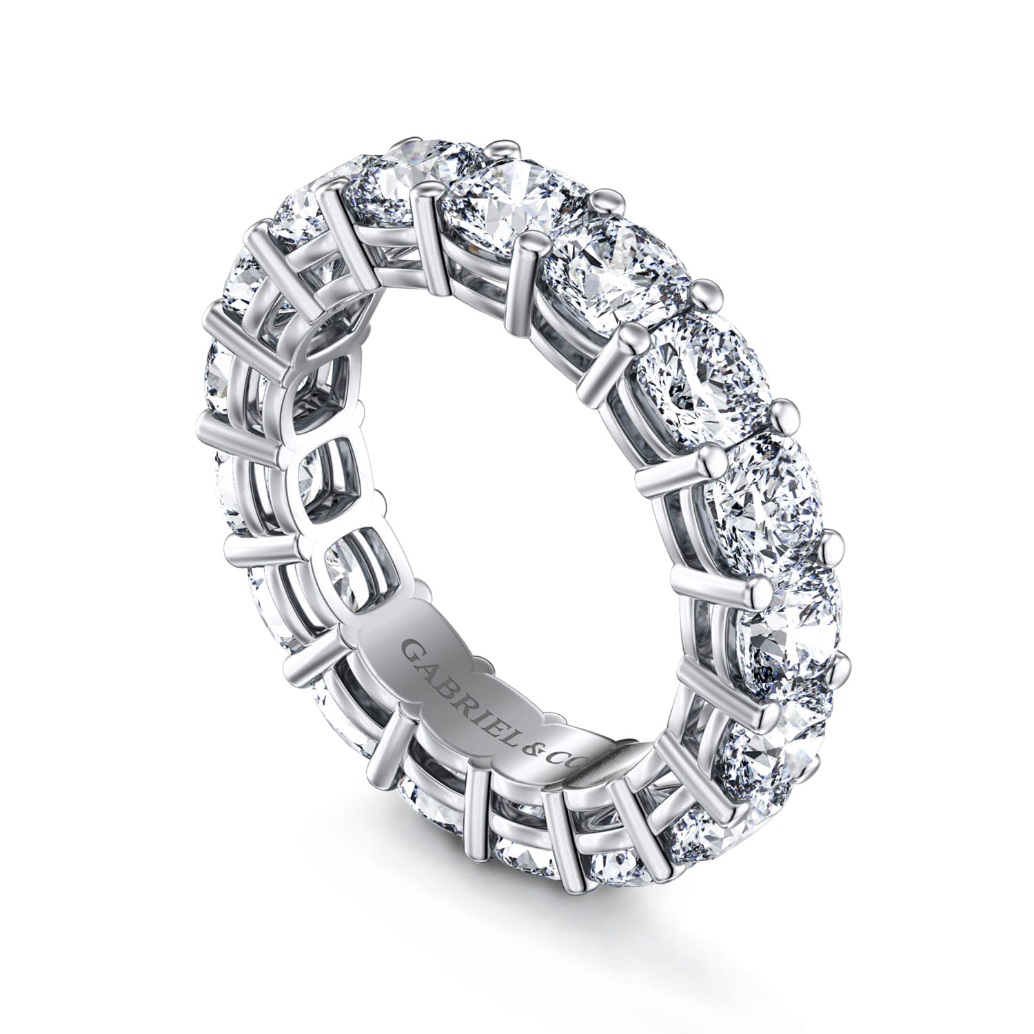 Eternity Band Wedding Ring in 14k White Gold with Cushion Cut Natural Diamond at Gabriel & Co. - Shot 3