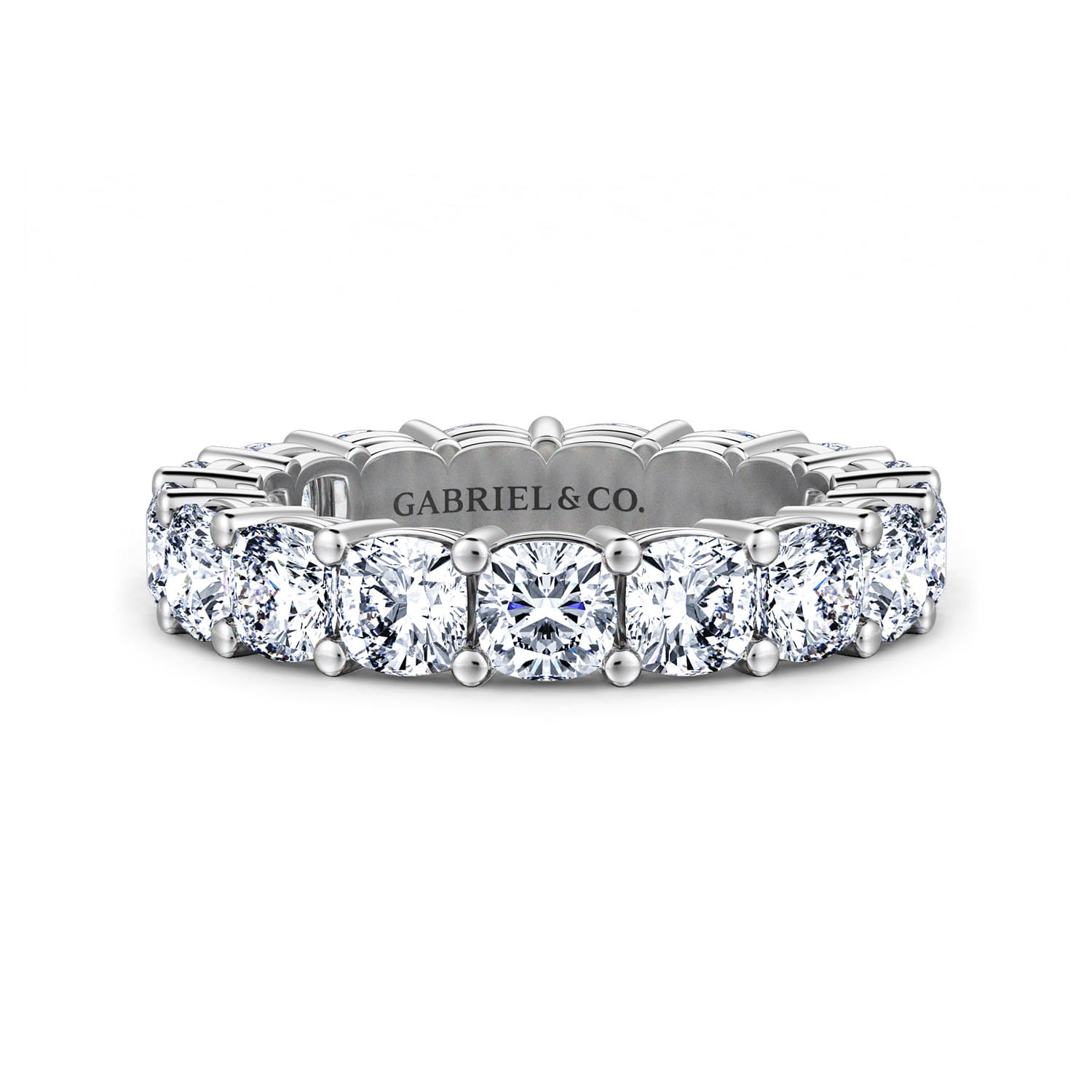 Eternity Band Wedding Ring in 14k White Gold with Cushion Cut Natural Diamond at Gabriel & Co. - Shot 1